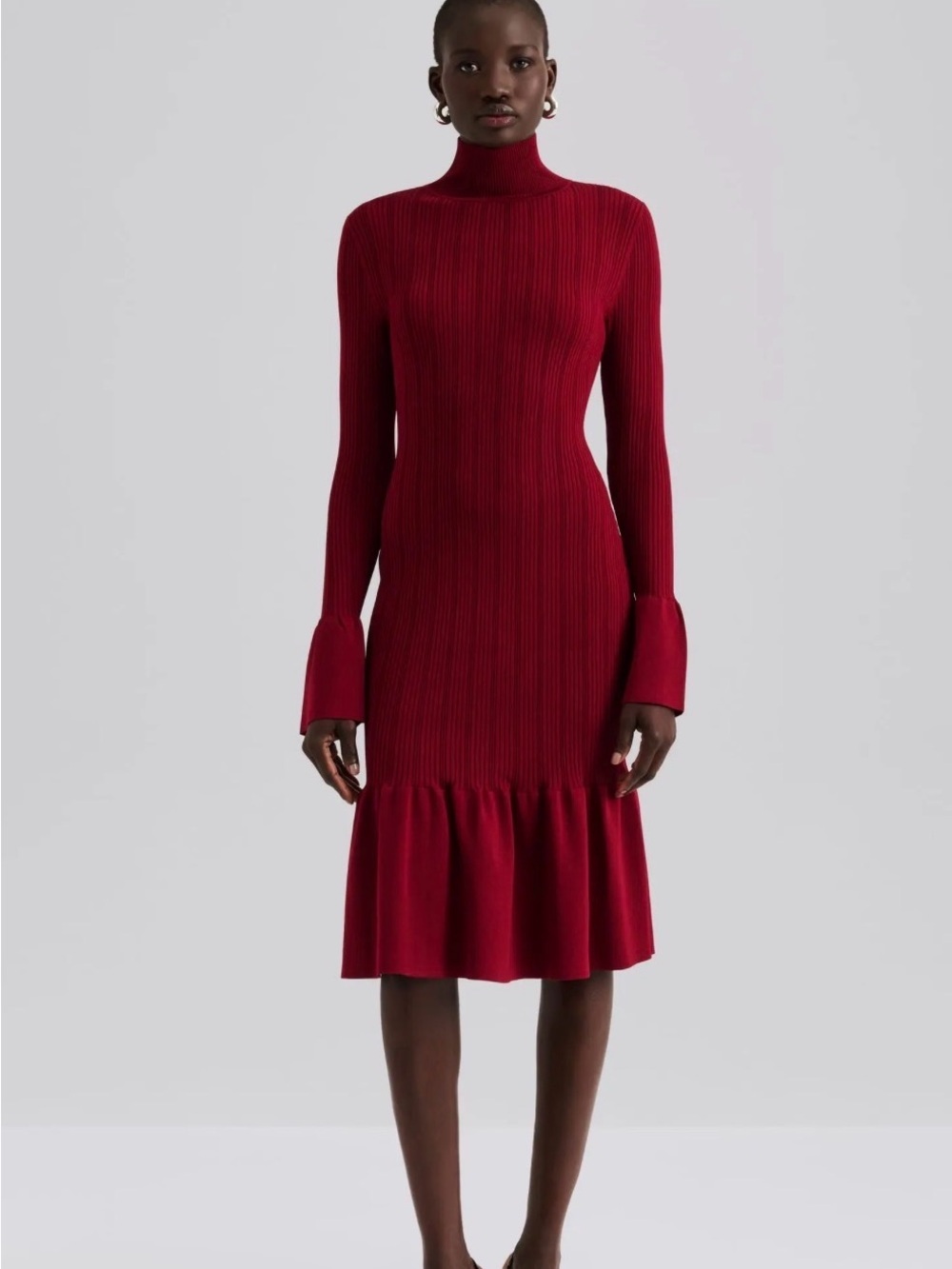 By malina Ribbed Turtleneck Midi Dress in Deep Red size XS NWT